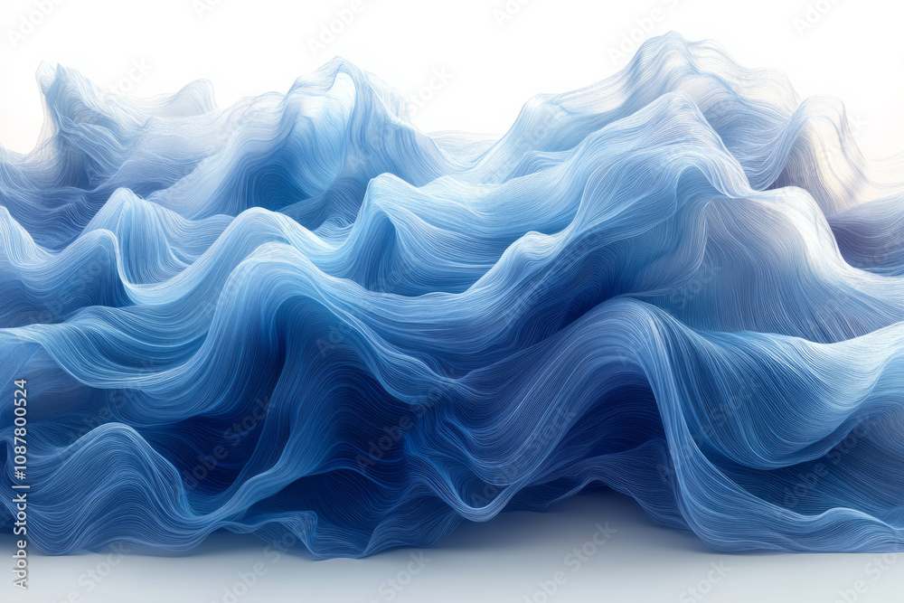 Fototapete stacked flowing blue layers creating a wave-like abstract pattern,