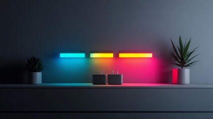 Smart lighting controls, dimming and color options, sleek and modern