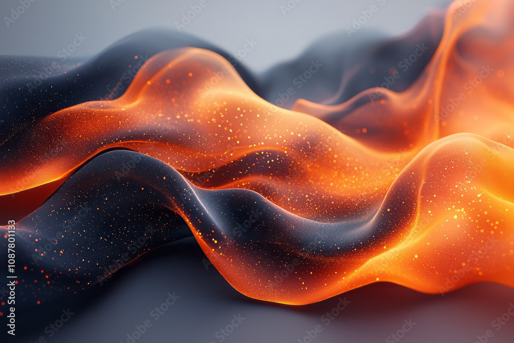 Aufkleber A surreal interplay of flowing black and orange ribbons with subtle glowing textures, creating a fluid motion effect,