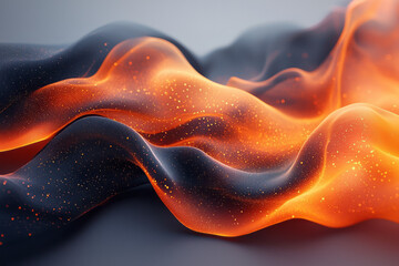 Obraz premium A surreal interplay of flowing black and orange ribbons with subtle glowing textures, creating a fluid motion effect,