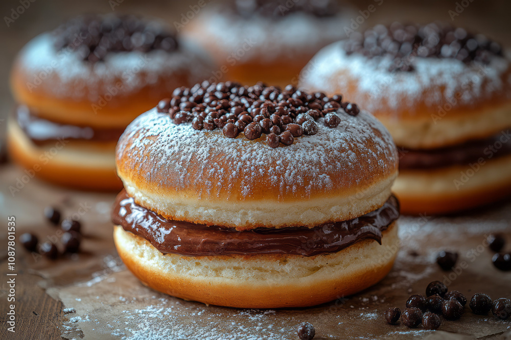 Poster a simple kã¼rtå‘sh dusted with powdered sugar and filled with rich nutella,