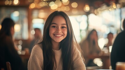 Obraz premium The Smiling Girl in Cafe