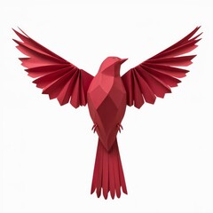 Obraz premium Crimson Wings: A captivating origami bird in a vibrant shade of crimson, its wings outstretched in graceful flight. It captures the spirit of freedom and artistic craftsmanship.