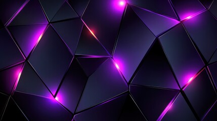 Abstract dark purple and black polygonal background with glowing light.