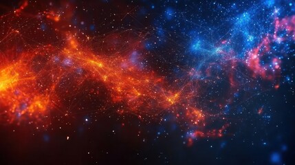 Abstract digital art of red and blue nebulae.