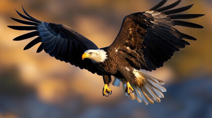 Obraz premium Majestic Eagle Soaring with US Flag Background