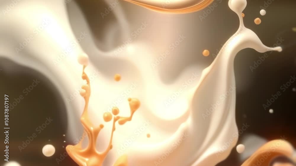 Poster Abstract animation with waves of coffee and milk conveying movement and rhythm. Modern background