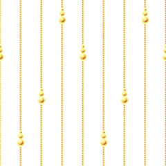 Beads gold thin with pendants from beads vertical stripes. Christmas, New Year, winter watercolor illustration hand drawn. Seamless simple geometric pattern on white background.