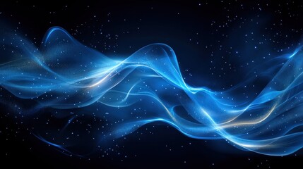Abstract glowing blue wave on dark background.