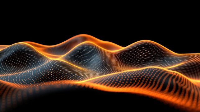 Abstract glowing orange waves on a black background.