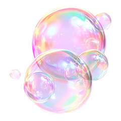 Soap bubbles against transparent background for children's content, playful graphics, or whimsical visual elements