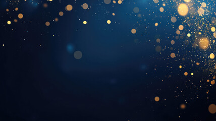 abstract background with Dark blue and gold particle. Christmas Golden light shine particles bokeh on navy blue background. Gold foil texture. Holiday concept.