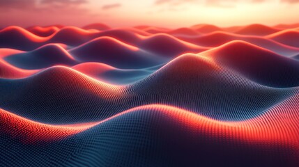 Fototapeta premium Abstract landscape with flowing, illuminated waves.