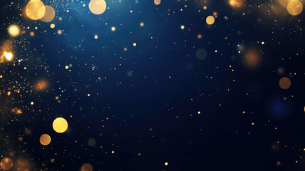 abstract background with Dark blue and gold particle. Christmas Golden light shine particles bokeh on navy blue background. Gold foil texture. Holiday concept.