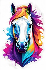 Vibrant Geometric Horse Illustration with Neon Colors