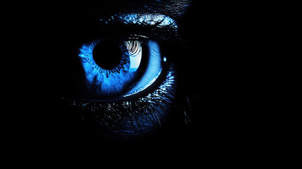 Abstract blue eye with space. An human eye on black background. generative ai