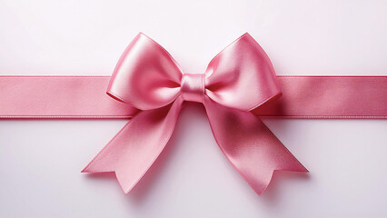 Pink Ribbon with Bow Tied in the Middle on a Plain Background