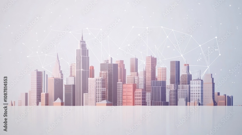 Aufkleber The smart city displays modern buildings linked by a sophisticated AI network, emphasizing urban advancement and connectivity. Generative AI