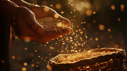 hands sifting wheat