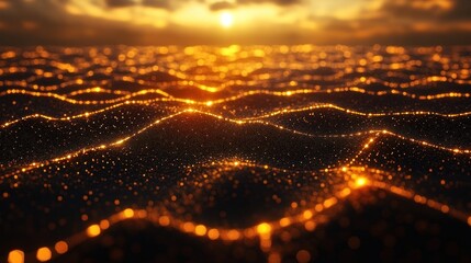 Abstract waves of golden light at sunset.