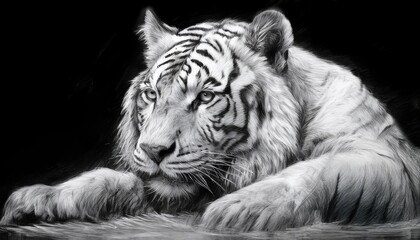 Obraz premium White tiger close-up with a black background