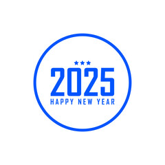 Obraz premium 2025 happy new year text with stars blue circle logo for celebration new year . vector isolated on white 