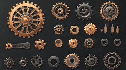 Collection of Vintage Steampunk Gears and Mechanical Parts