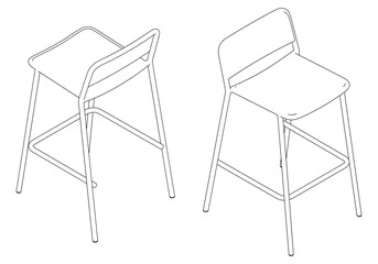 Bar Chair, Bar stool editable vector illustration on white background. chair Line art, clip art, Fancy Chair, Hand-drawn design elements with isometric Views