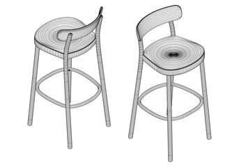 Bar Chair, Bar stool editable vector illustration on white background. chair Line art, clip art, Fancy Chair, Hand-drawn design elements with isometric Views