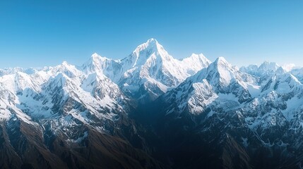 Fototapeta premium Scenic himalayas covered in snow concept. Majestic Himalayan Peaks at Sunrise