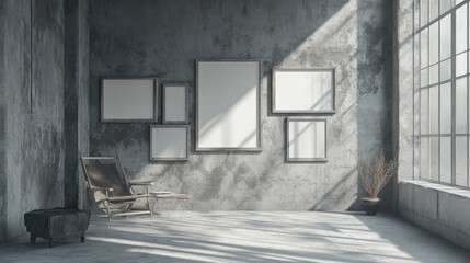 Empty Room Decorated With Frames And Chair