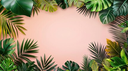 Tropical green leaves background concept. Vibrant Tropical Foliage Framing a Soft Background