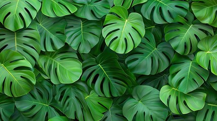 Fototapeta premium Tropical green leaves background concept. Lush Tropical Foliage in Vibrant Green Tones