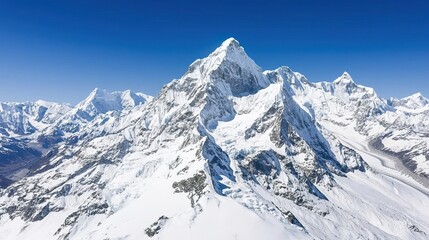Scenic himalayas covered in snow concept. Majestic Snow-Covered Himalayan Peaks Under Clear Sky