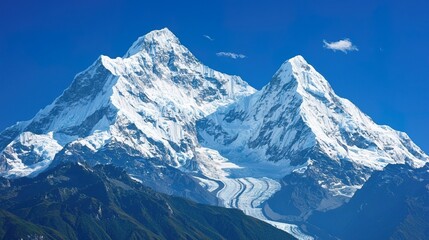 Obraz premium Scenic himalayas covered in snow concept. Majestic Snow-Covered Mountain Range in Blue Sky