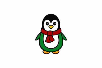 cartoon penguin for christmas with hat and vector illustration on white.