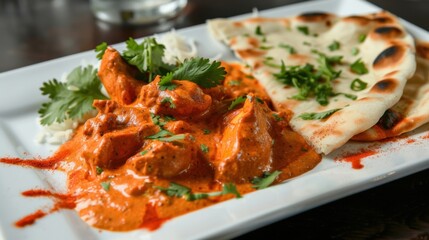 Fototapeta premium A tempting plate of Indian chicken tikka masala, tender chicken in a creamy tomato sauce with aromatic spices