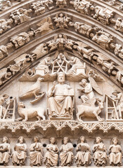 Gothic architecture of the Cathedral in Burgos, Spain showcasing intricate stone carvings