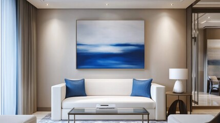 Modern Living Room Interior Design Featuring Blue Artwork