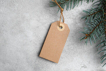 Blank craft gift tag with copy space for label card design presentation, christmas holidays mockup