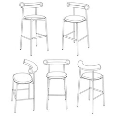 Bar chair and stool editable vector illustration  Fancy line art design, hand-drawn elements for modern bar furniture, stylish seating, and interior decor. Perfect for kitchen, lounge, or pub settings