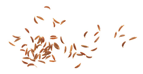 Close up cumin pile isolated on white, macro	