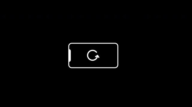 White phone outline contains refresh symbol on black background.