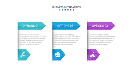 Horizontal progress bar featuring 3 arrow-shaped elements, symbolizing three six stages of business strategy and progression. Clean timeline infographic design template. Vector for presentation