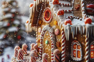 Fototapeta premium Delightful Gingerbread House Close-Up
