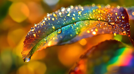 Fototapeta premium Ethereal Beauty of Nature: Raindrops Shimmering Like Rainbows on a Spider Web Captured in Breathtaking Detail