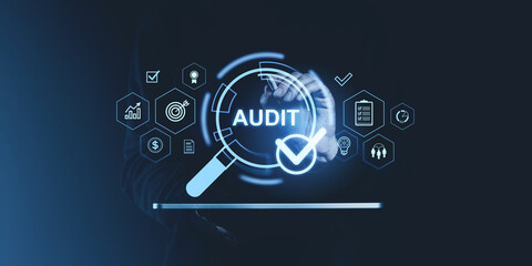 Audit Concept with Digital Icons and Checkbox.