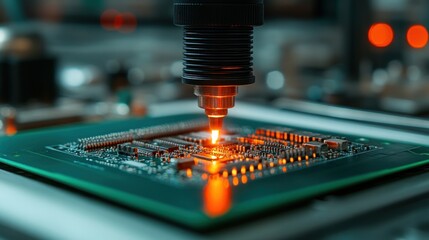 Close-up of a circuit board with laser technology.
