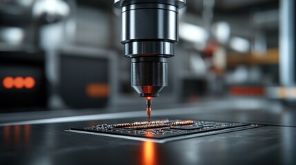 Close-up of a CNC machine drilling a circuit board.