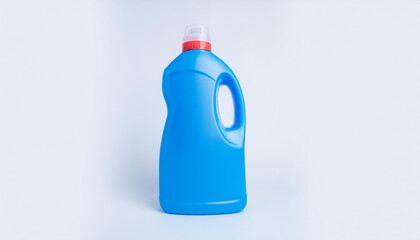Blue plastic detergent bottle on isolated white background. Cleaning liquid for washing. Mock-up.
